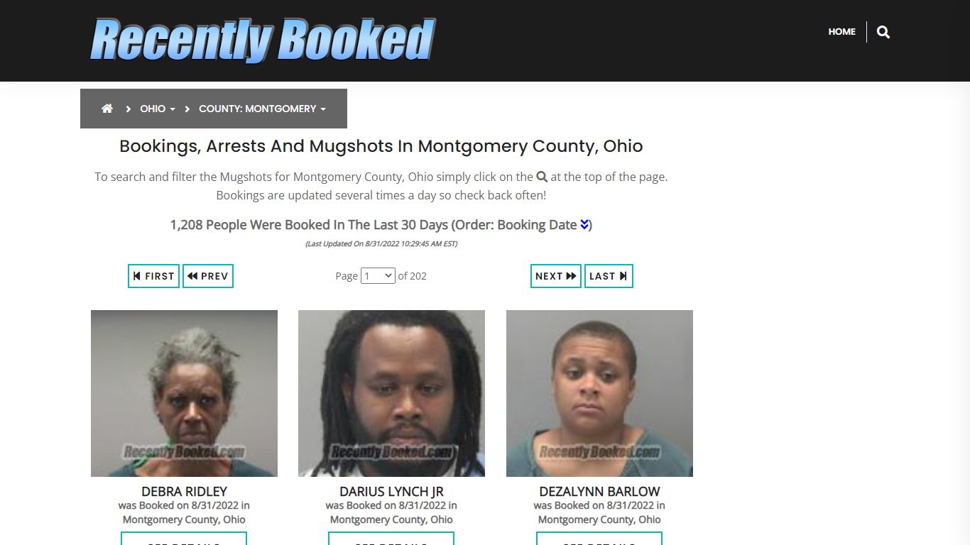 Bookings, Arrests and Mugshots in Montgomery County, Ohio